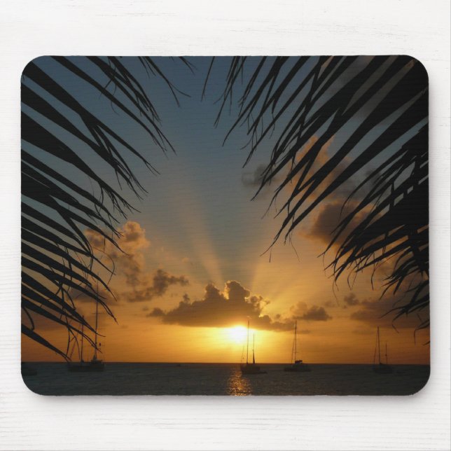 Sunset Through Palm Fronds Tropical Seascape Mouse Pad (Front)