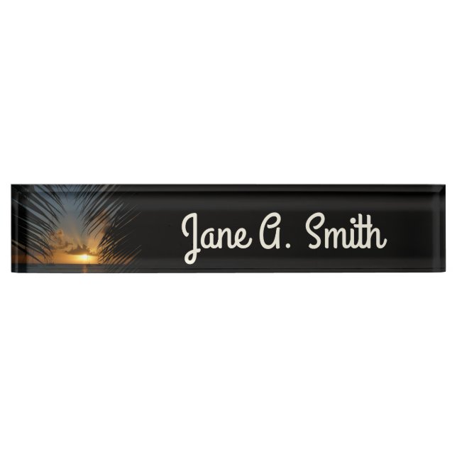Sunset Through Palm Fronds Tropical Seascape Nameplate (Front)