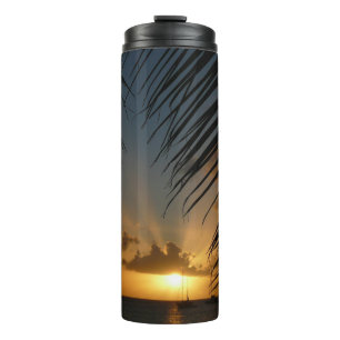 Sunset Through Palm Fronds Tropical Seascape Thermal Tumbler