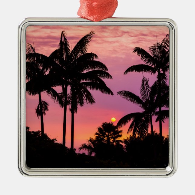 Sunset through Palm Trees Metal Ornament (Front)