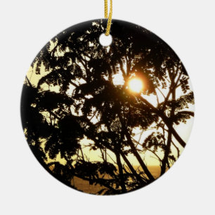 Sunset Through Trees I Tropical Photography Ceramic Tree Decoration