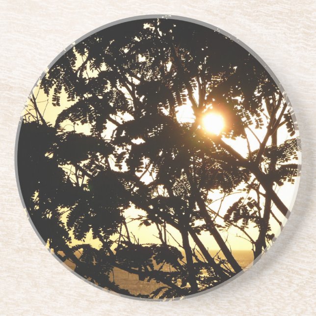 Sunset Through Trees I Tropical Photography Coaster (Front)