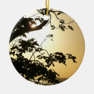 Sunset Through Trees II Tropical Photography Ceramic Ornament
