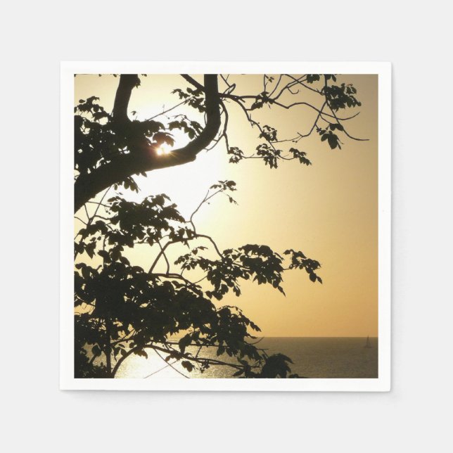 Sunset Through Trees II Tropical Photography Napkin (Front)