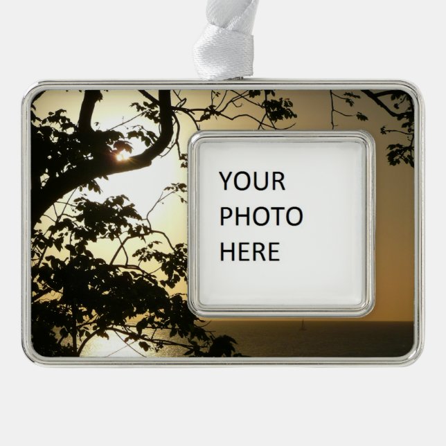 Sunset Through Trees II Tropical Photography Silver Plated Framed Ornament (Front)