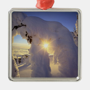 Sunset thru the Snowghosts at Big Mountain near Metal Ornament