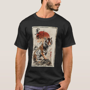Sunset Tiger Mount Fuji Sakura Japanese Animal Aes T-Shirt