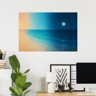 Sunset to Moonlight Ocean Poster