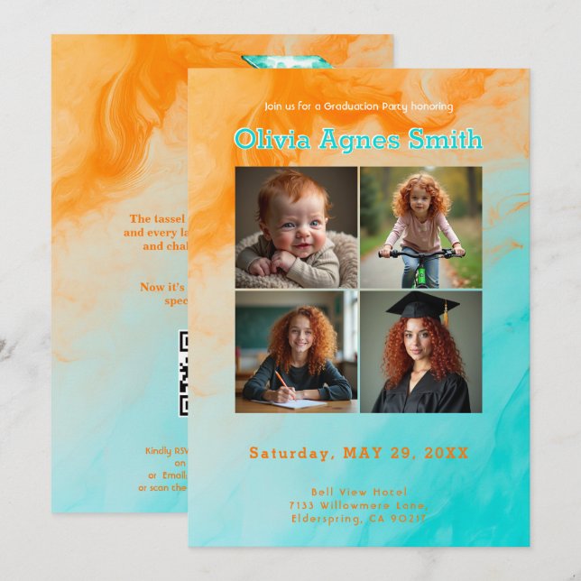 Sunset‑to‑Sea Milestone Collage QR Code Invitation (Front/Back)