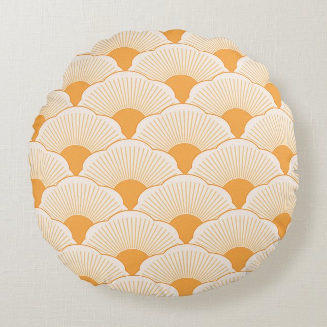 Sunset, tonal orange, concrete texture round cushion (Front)