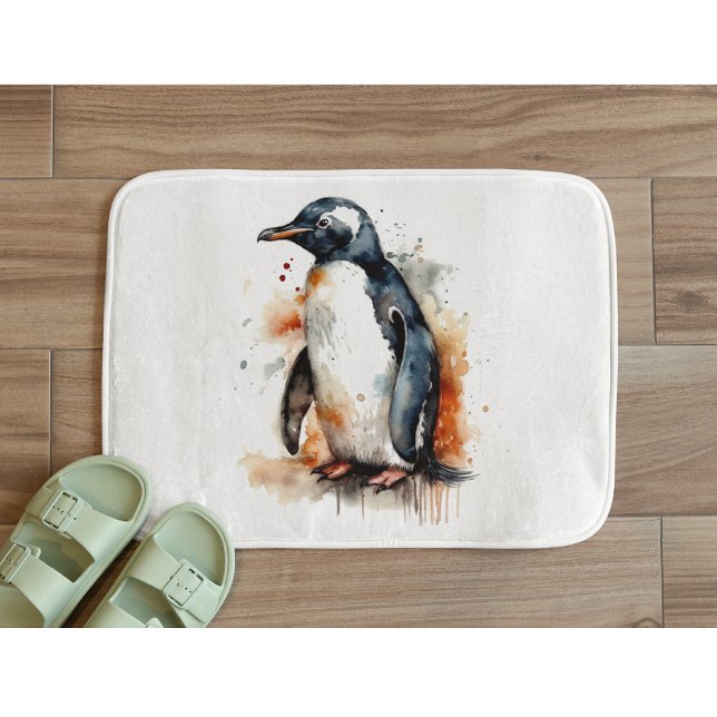  Sunset Tones Watercolor Penguin Bath Mat (Creator Uploaded)