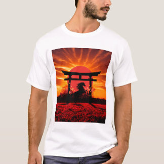 Sunset Torii & Horse – Japanese Landscape Art T-sh T-Shirt