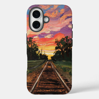 sunset train track iPhone 16 case