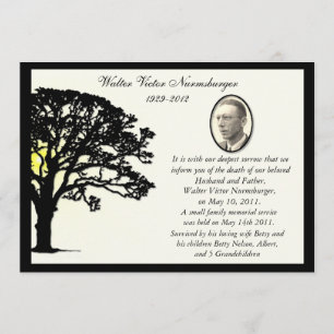 Sunset Tree Photo Death Announcement Card
