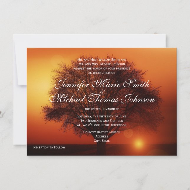 Sunset Tree Silhouette Fall Wedding Invitations (Front)
