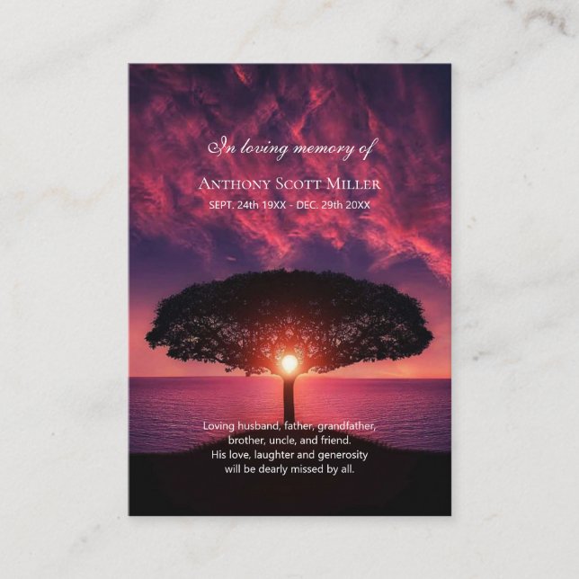Sunset Tree theme photo memorial card (Front)