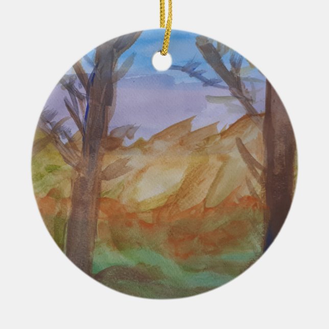 Sunset Trees Ceramic Ornament (Front)