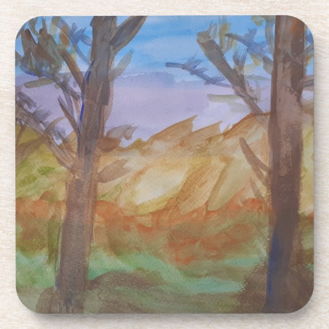 Sunset Trees Plastic Coaster (Front)