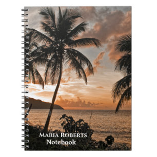 Sunset Tropical Beach Palm Trees Personalise Notebook