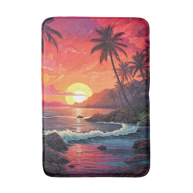 Sunset Tropical Beach Paradise Island  Bath Mat (Front Vertical)