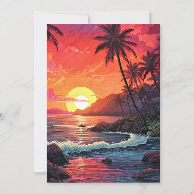 Sunset Tropical Beach Paradise Island  Invitation (Front)