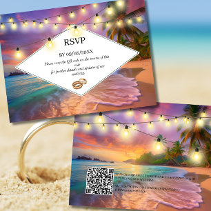 Sunset Tropical Beach QR Code RSVP Wedding Card