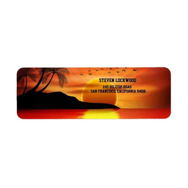 Sunset Tropical Island Palms Return Address Return Address Label (Front)