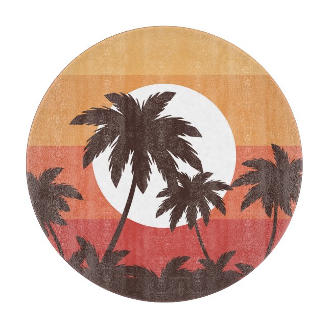 Sunset Tropical Palm Beach Vintage Cutting Board (Front)