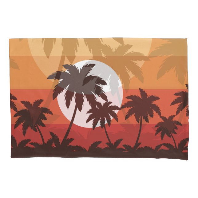 Sunset Tropical Palm Beach Vintage Pillowcase (Front)