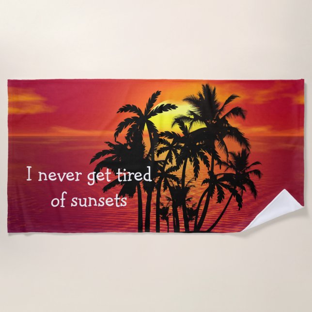 Sunset Tropical Palm Trees Silhouette Beach Towel (Front)