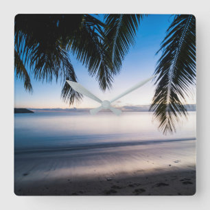 Sunset Tropical Seascape, Fiji Square Wall Clock