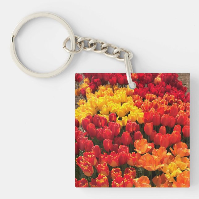 Sunset Tulip Garden Bed, Oregon Key Ring (Front)
