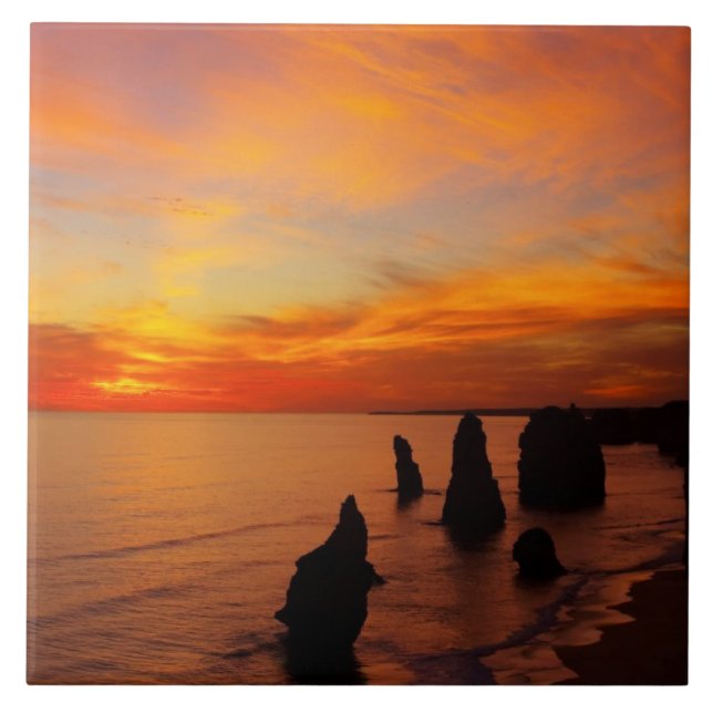 Sunset, Twelve Apostles, Port Campbell National Ceramic Tile (Front)
