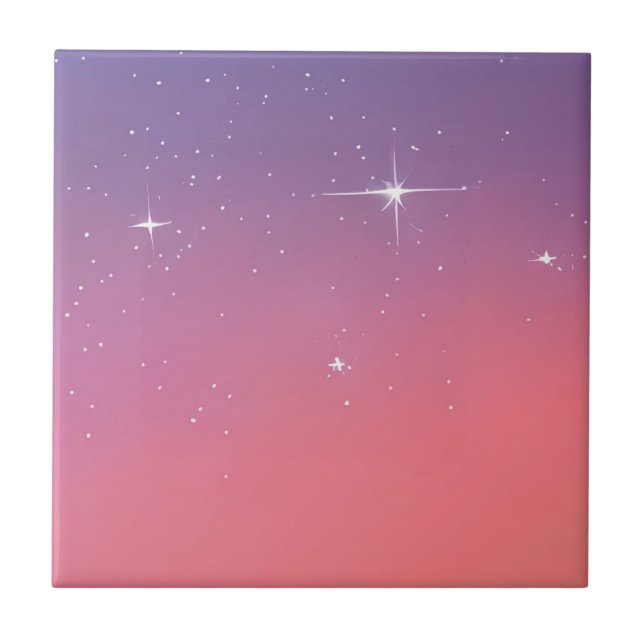 Sunset Twilight Stars Pink Purple Ombre Gradient Ceramic Tile (Front)
