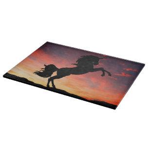 Sunset Unicorn Silhouette Glassglow Cutting Board