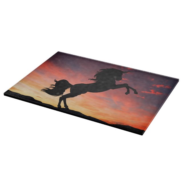Sunset Unicorn Silhouette Glassglow Cutting Board (Corner)