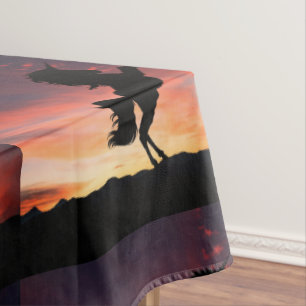 Sunset Unicorn Silhouette Meadow Glow Tablecloth