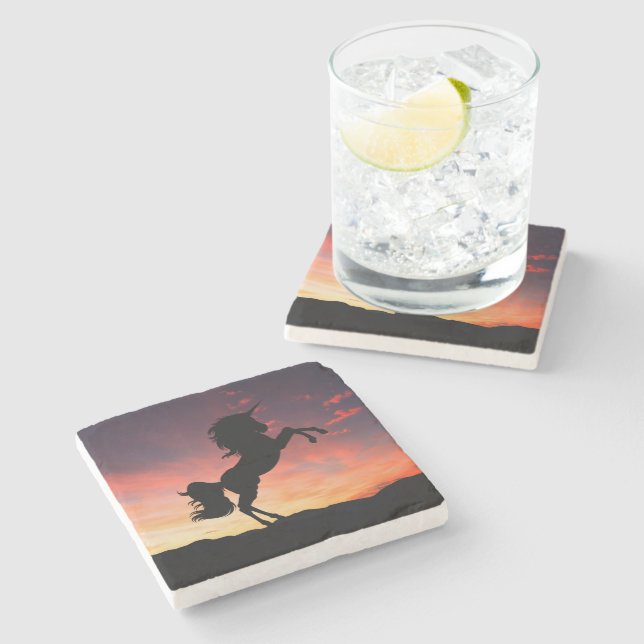Sunset Unicorn Silhouette Stone Echo Coaster (Side)