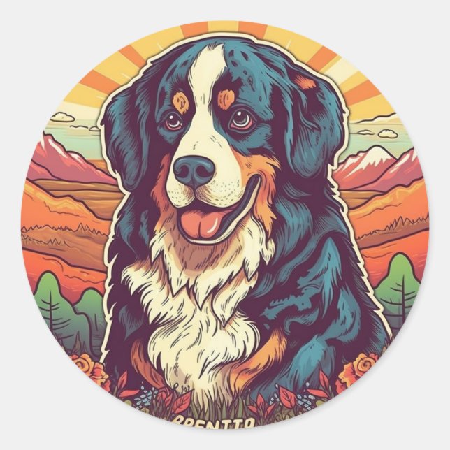Sunset Valley Bernese Mountain Dog Classic Round Sticker (Front)