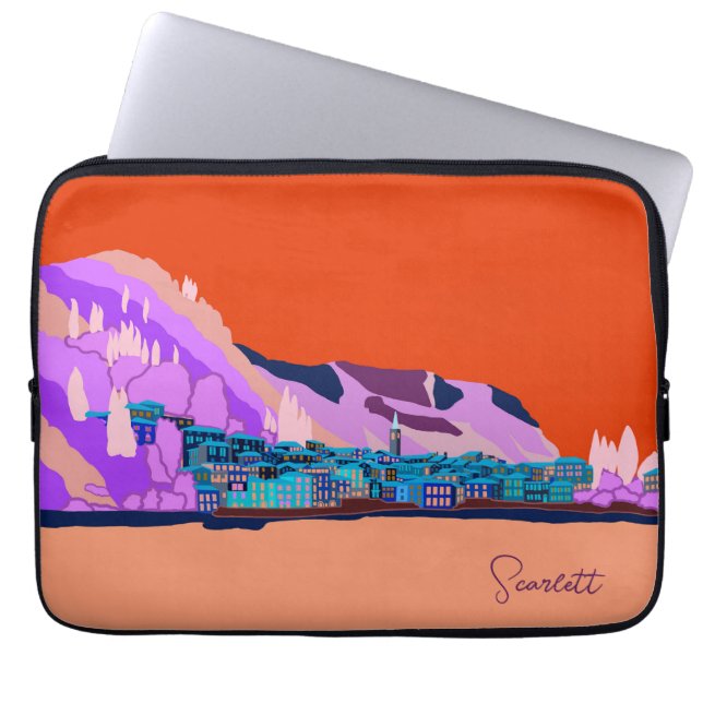 Sunset Varenna Como Italy Illustration Travel Laptop Sleeve (Front)