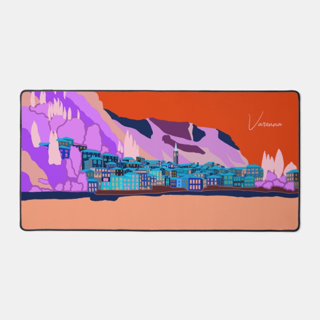 Sunset Varenna Lake Como Italy Illustration Travel Desk Mat (Front)