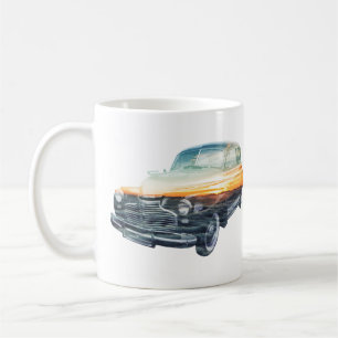 sunset vehicle double exposure coffee mug