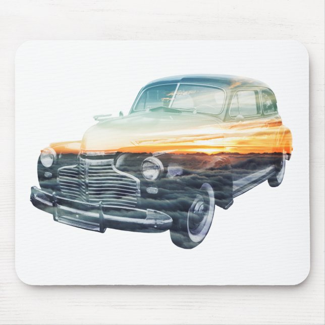 sunset vehicle double exposure mouse pad (Front)