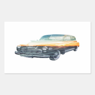 sunset vehicle double exposure rectangular sticker