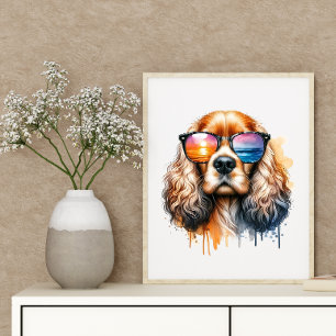 Sunset Vibe Cocker Spaniel Watercolor Dog Wall Art