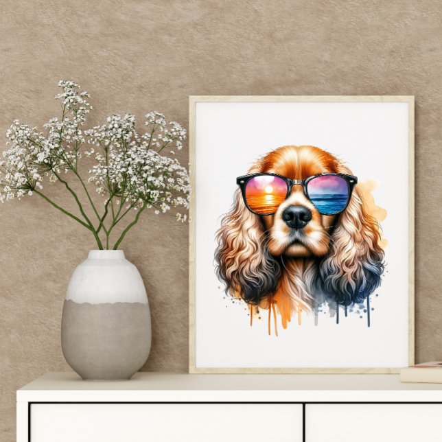 Sunset Vibe Cocker Spaniel Watercolor Dog Wall Art (Creator Uploaded)