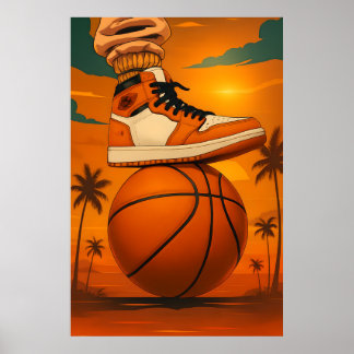 Sunset Vibes Sneaker on Basketball Poster