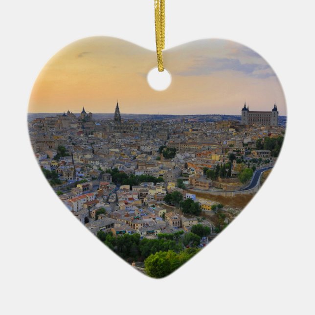 Sunset view of Toledo Spain Ceramic Tree Decoration (Front)