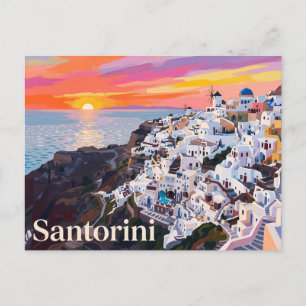 Sunset View Santorini Cyclades Greece Postcard