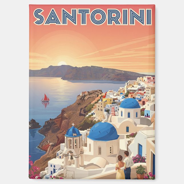 Sunset View Santorini Greece Cyclades Travel Magnet (Front)